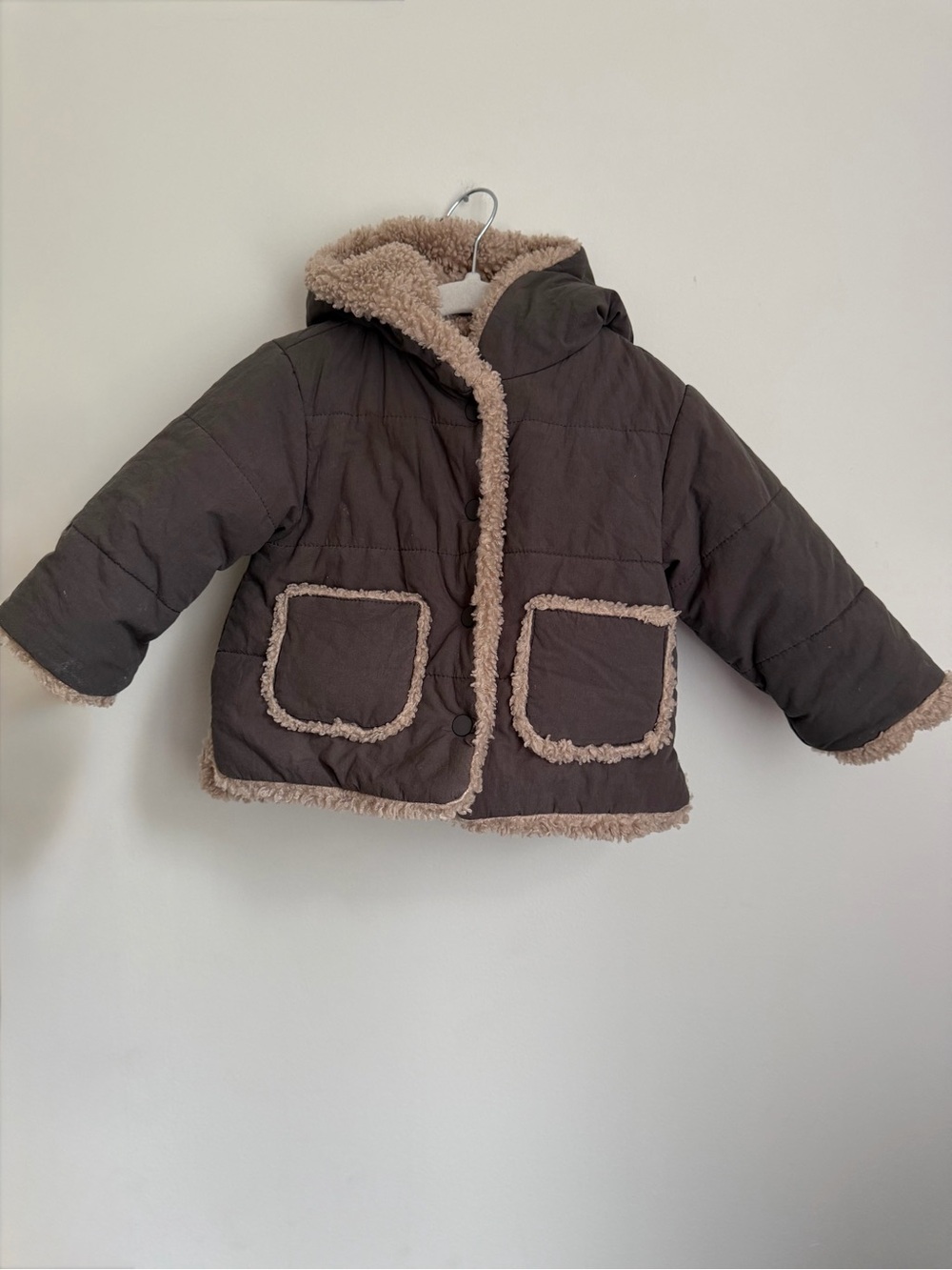 Zara Kids Hooded Puffer Jacket with Sherpa Trim (Size 9-12m - fits big)